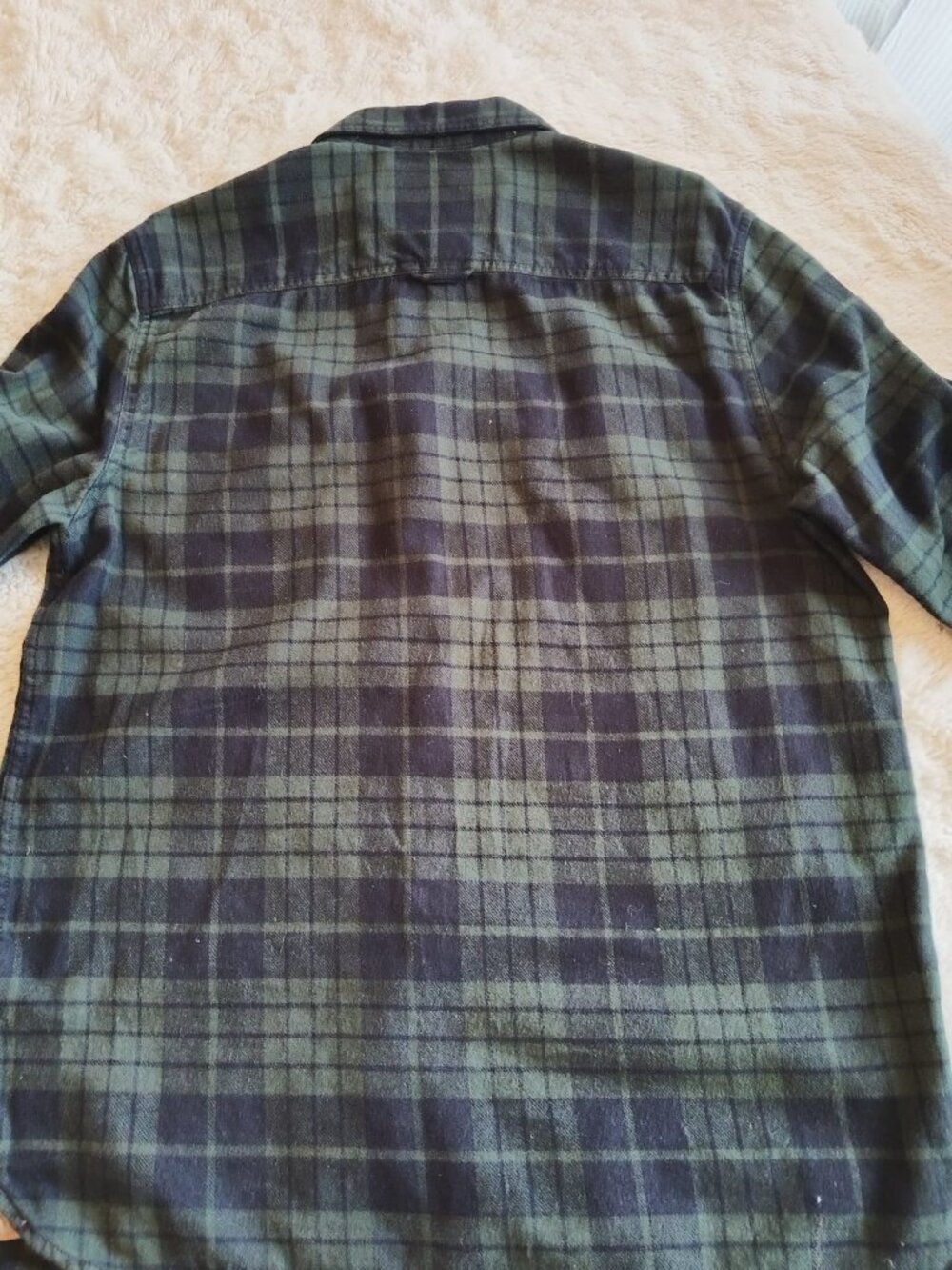 Roots Canada Flannel Plaid Shirt Green/Navy w/ Elbow Patches - Size L - Picture 10 of 14